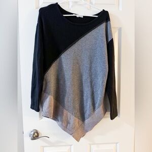 Cleo Women Asymmetrical Color Block Sweater Black Gray Glitter, Size M